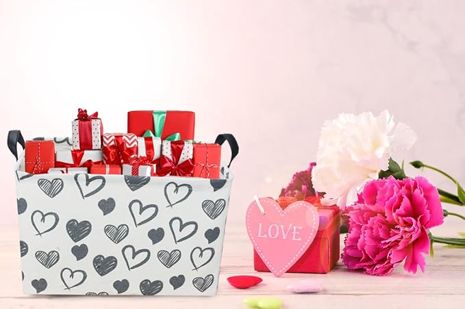 Rectangular Kids Baskets,Heart Storage Bins Organizer.Cute Storage Bin with Handles. Kids Basket,Girls Room Decor,Books Basket, Gifts Bins Empty.(Black Heart)