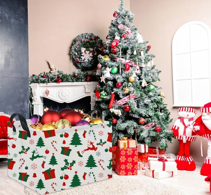 Rectangular Christmas Basket Tree Cute Christmas Gift Baskets for Families Baby Storage Bin Kids Toy Storage Bin Organizer Box Christmas Room Decor for Christmas Parties(Christmas Tree)