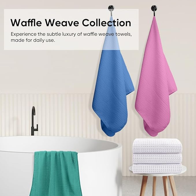 HOMEXCEL Waffle Bath Towels 4 Pack, Premium Microfiber Bath Towels, Ultra Soft, Lightweight, Highly Absorbent Quick Dry Towel for Bathroom, Gym, Shower, Hotel and Spa, 30 x 60 Inch, Multicolor