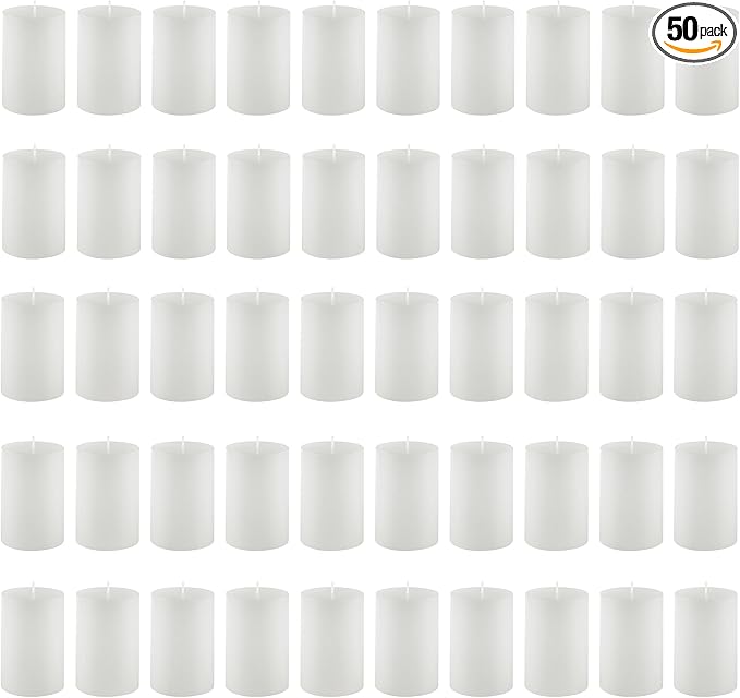 Housecret 50 Pack 2" D x 3" H (20 Hour Burn Time) White Unscented Pillar Votive Candles, Hand Poured Wax Candle Ideal Gifts for Weddings Birthdays Christmas Holidays Party