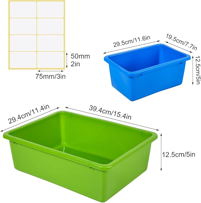 Zonon 12 Pcs Plastic Cubby Bins Office Storage Container Storage Bins Plastic Organization with 1 Pack Self Adhesive Label for Library Office Home Nursery(Cute Colors)