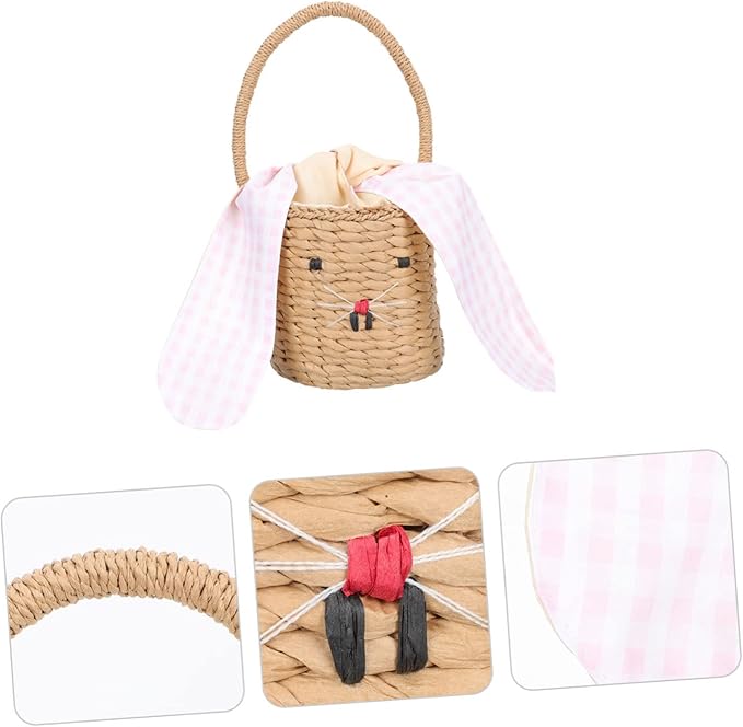 MERRYHAPY Boy Girl Woven Rattan Handbag Bunny Ears Decorative Storage Basket for Boys and Girls Rooms and Photography Props and Design