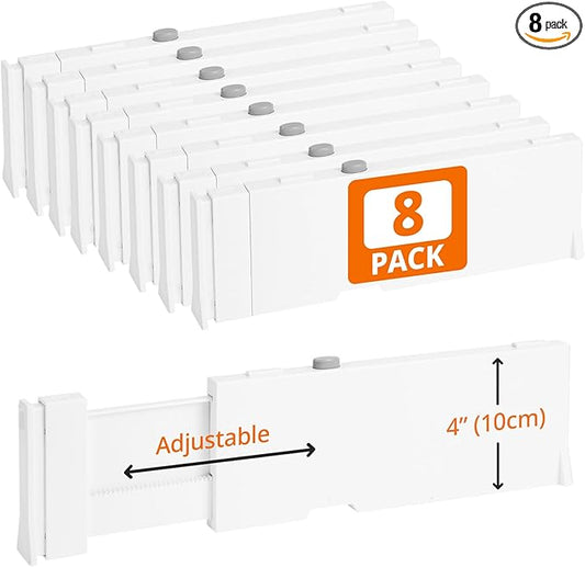 8 Pack 4" High Drawer Dividers, 11"-17" Expandable Drawer Organizer For Clothes, Dresser Drawer Organizer, Warm White Drawer Separators for Baby Clothes, Vanity, Cosmetic, Kitchen and Office Storage