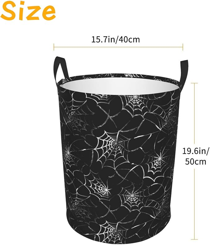 Black Laundry Basket Spider Web Decor,Waterproof Laundry Hamper Home Decor Collapsible Laundry Baskets With Handles,Toy/Clothes Storage Basket For Bedroom Bathroom Decor