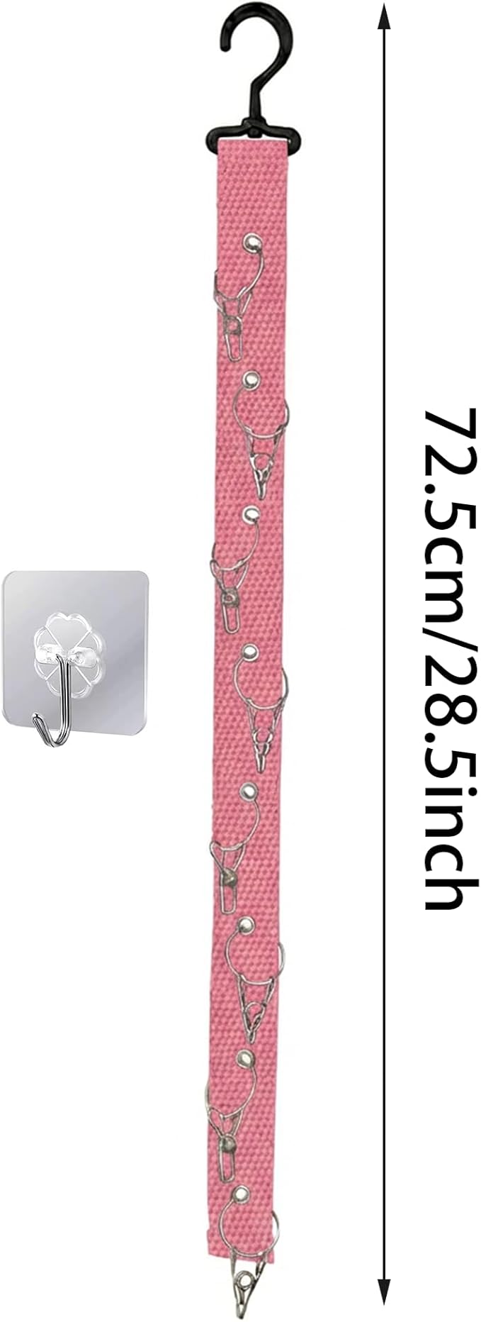 Plush Doll Hanging Storage Rope Display Rack with 8 Clips – Wall Hanging Organizer for Keychain Plushies, Mini Toys– Holds up to 3kg (Pink)