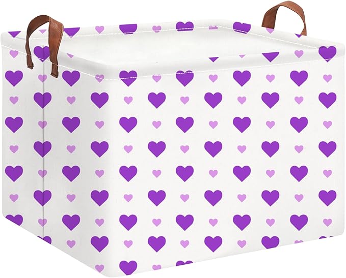 Rectangle Storage Basket,Gift Basket Empty with Handles,Cute Organizer, Room Decor(Purple Love)