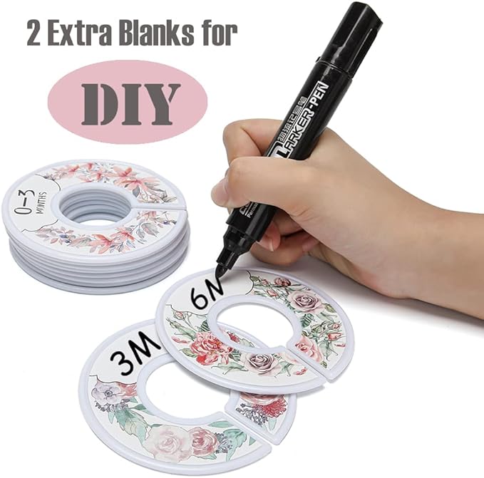 Baby Closet Size Dividers for Clothes - Set of 10 from Newborn to Toddler and 2 Blanks with Colored Box- Flower Designs Baby Closet Organizer for Nursery - Baby Clothes Organizer for Girl - [Floral]