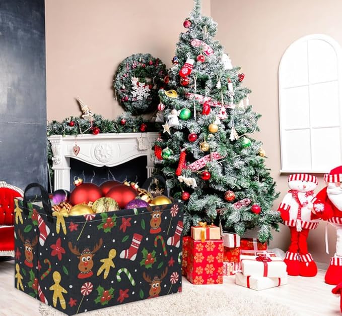 Rectangular Christmas Basket Tree Gift Baskets for Families Cute Baby Storage Bin Kids Storage Bin Toy Organizer Box Christmas Room Decor for Parties(Black)