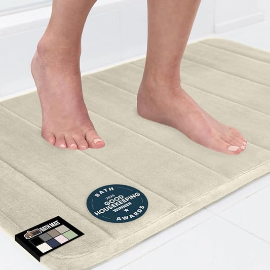 GORILLA GRIP Memory Foam Bath Mat, Soft Absorbent US Designed Bathroom Rug, Gripping Dots Machine Washable Bathmat, Cushioned Floor Mats, Shower Sink Rugs Room Décor Accessories, 36x24 Champagne
