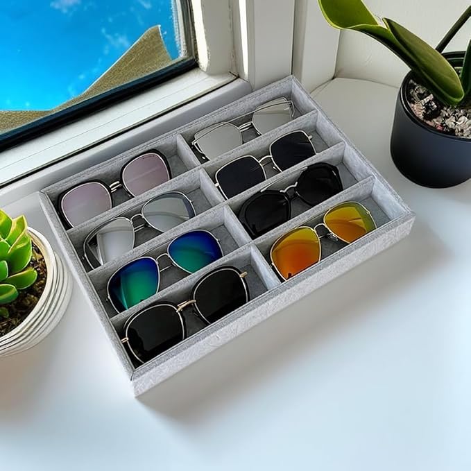 8 -Slot Premium Grade Velvet Sunglasses Eyewear Jewelry Show Tray Home Organizer Velvet Multifunctional Stackable