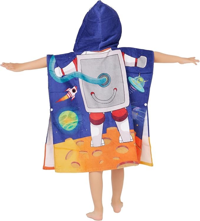 100% Cotton Hooded Towel for Toddlers 2-6 Years Boys Girls Kids Bath Pool Beach Towel Soft Absorbent Beach Poncho Little Astronaut