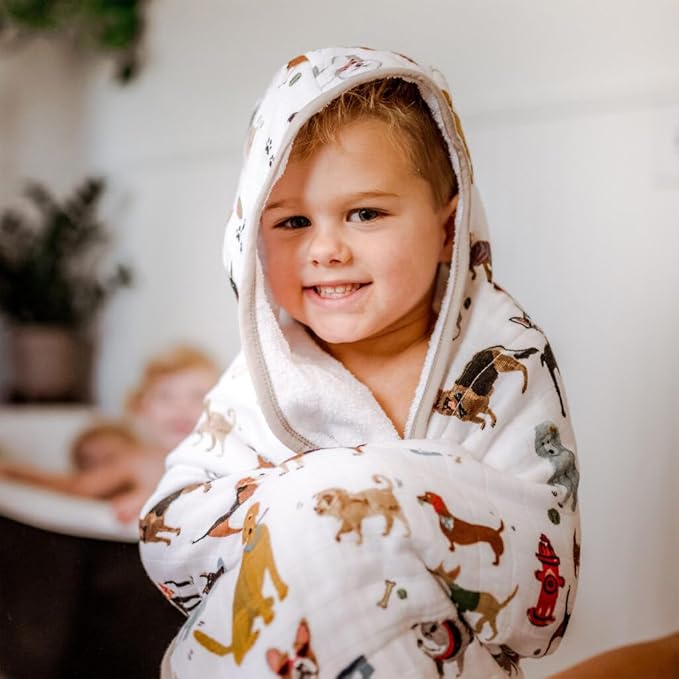 Little Unicorn Hooded Bath Towel | Absorbent Cotton & Terry Blend | Larger Size for Baby & Toddlers, 1-6 Years (Woof)