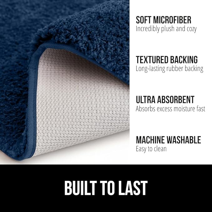 GORILLA GRIP Bathroom Rugs, 60x24, Ultra Soft Absorbent Mat, Thick Plush Bath Rug, Machine Washable, Microfiber Quick Dry, Mats for Shower, Bathtub and Floor, Home Decor Accessories, Navy Blue