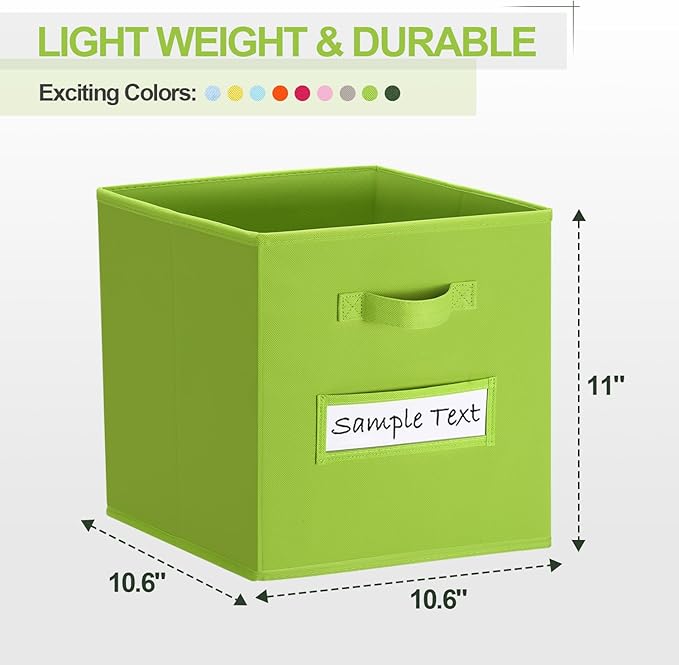 artsdi Fabric storage cubes (8 Pack) 11 Inch Cube Storage Bin, cube organizer bins with 8 Labels Window Cards & a Pen, Foldable cube organizer bins and Storage Box, lime green