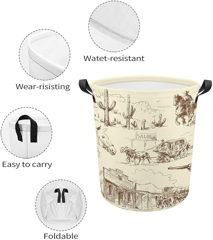 Wild West Desert With Cowboys Baby Laundry Hamper,Laundry Basket,Waterproof Storage Bin for Bedroom,Clothes Organizer Basket,Toys Box,Room Decor