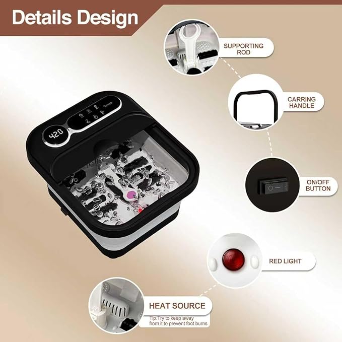 Collapsible Foot Spa And Massager with Heater And Temperature Control, Foot Bath Bowl with Bubbles, Six Massage Rollers, Vibration And Red Light, Foot Soak. Winter Must-Have Foot Spa Massager