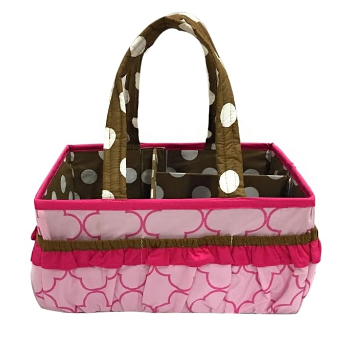 Bacati Butterflies Girls Nursery Fabric Storage Caddy with Handles, Pink/Chocolate