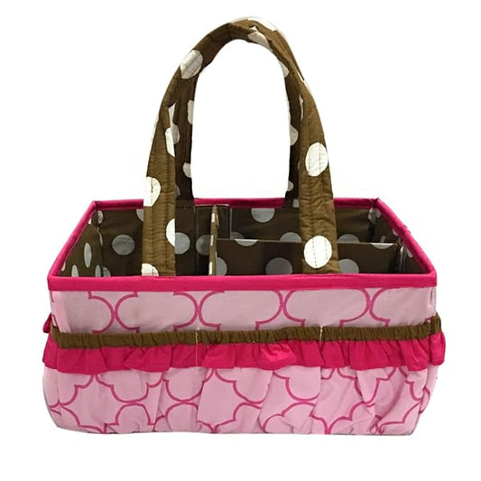 Bacati Butterflies Girls Nursery Fabric Storage Caddy with Handles, Pink/Chocolate