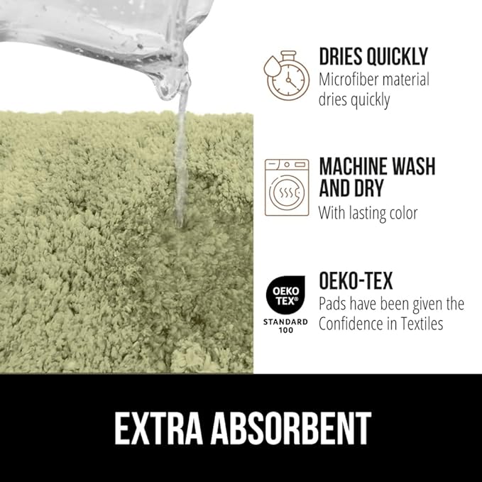 GORILLA GRIP Bathroom Rugs, Ultra Soft Absorbent Mat, Thick Plush Bath Rug, Machine Washable, Microfiber Quick Dry, Mats for Shower, Bathtub and Floor, Home Decor Accessories, 24x17, Sage