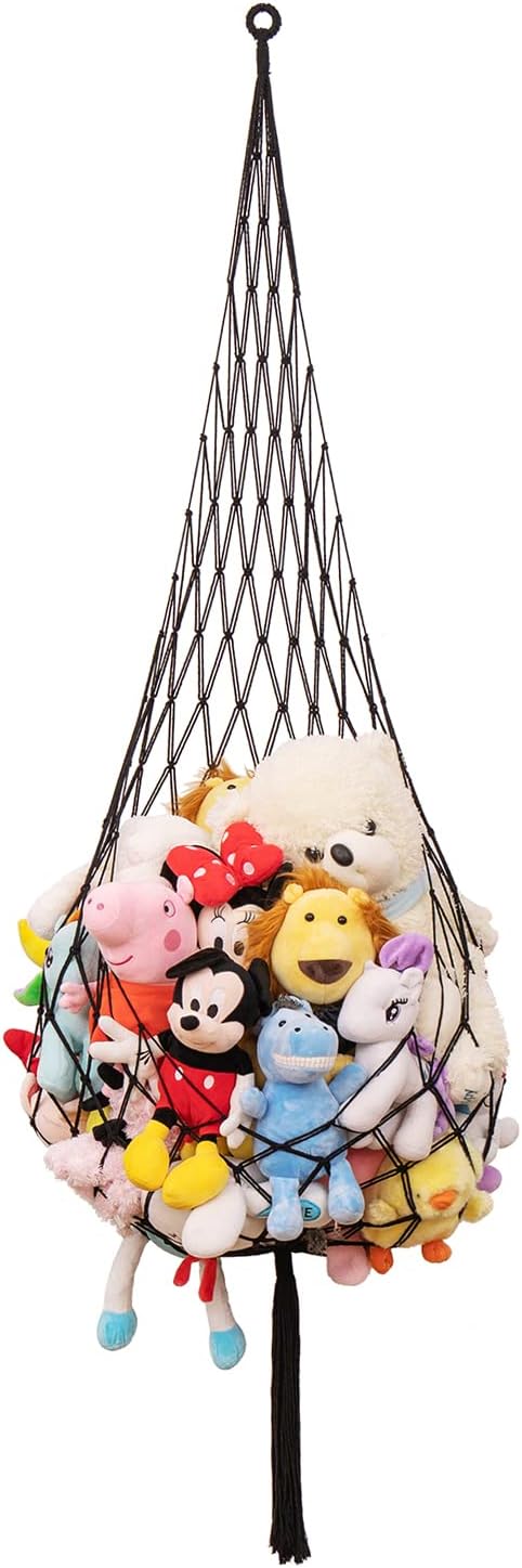 Novel Stuffed Animal Net or Hammock-Ceiling Hanging Net 6.5Ft- One Hook Only! Convenient for Corners, Walls and Ceiling Hanging Net, Stuff Animal Storage for kid room Bedroom Playroom-Black