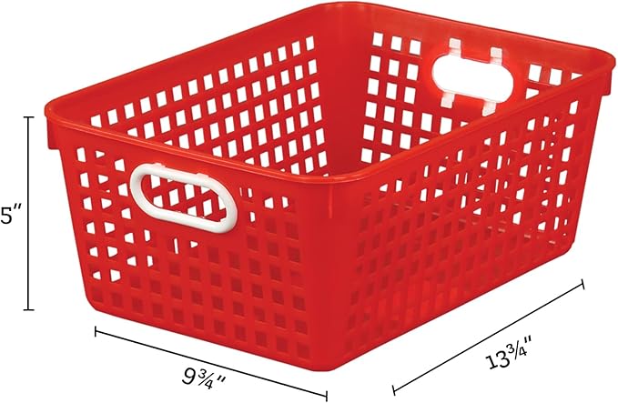 Really Good Stuff Large Plastic Book Baskets, 13.25" x 10" x 5.5", 4 Pack, Primary Group Colors, Classroom Library Organizers, Toy Storage, Multi-Purpose