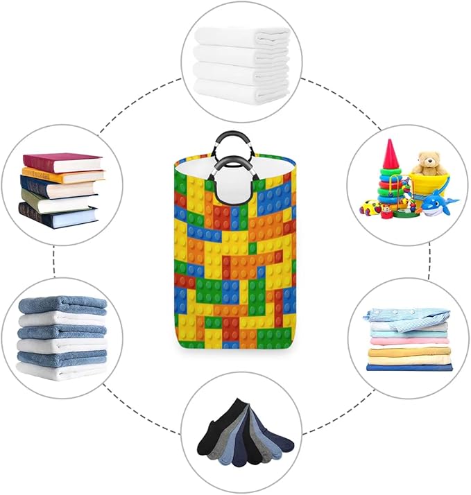 Colorful Bricks Laundry Hamper,Large Round Storage Basket,Collapsible Basket Bins for Dirty Clothes Kids Toys Baby Blanket Organizer Nursery Bedroom Bathroom Storage Decor