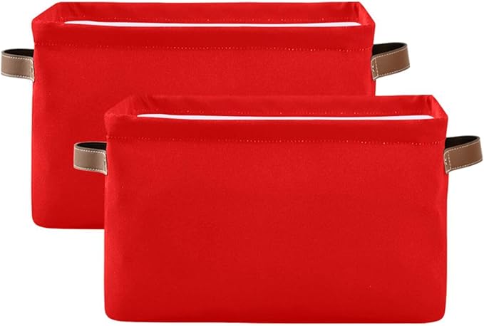 YETTASBIN Red Solid Color Storage Basket 1pc, Large Collapsible Toys Clothes Organizer, Durable Canvas Storage Bin with Handle for Shelves Closet Laundry Home Office Decor