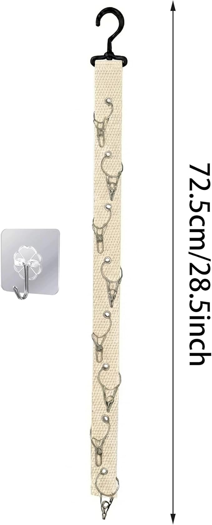 Plush Doll Hanging Storage Rope Display Rack with 8 Clips – Wall Hanging Organizer for Keychain Plushies, Mini Toys– Holds up to 3kg (White)