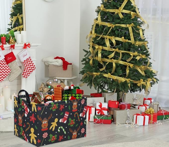 Rectangular Christmas Basket Tree Gift Baskets for Families Cute Baby Storage Bin Kids Storage Bin Toy Organizer Box Christmas Room Decor for Parties(Black)