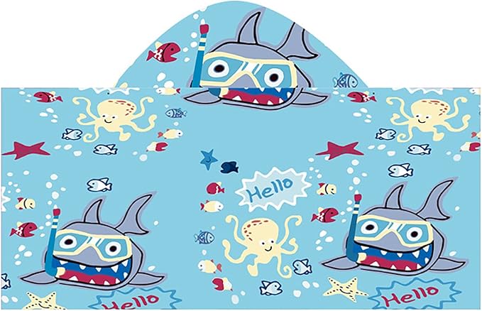 Hooded Beach Towel, Microfiber Hooded Beach Towel For Kids Toddler Infant Boy Girl, Beach Towel with Hood For Bath Pool Swim Swimwear Summer Beach Essentials Cartoon Shower Gifts (24x50 Inch, Shark)