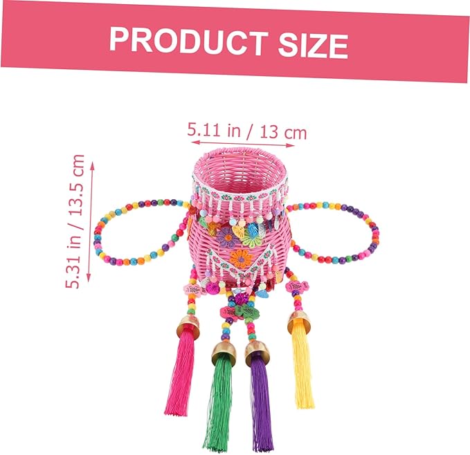 Boys and Girls Basket Weaving Tassel Backpack Ethnic Pack Basket Nursery Storage Boys and Girls