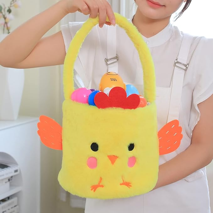 DearSun Exquisite Embroidery ! Personalized Yellow Plush Chick Basket Halloween Trick or Treat Bag with Embroidery Name (Yellow Plush Chick Basket)