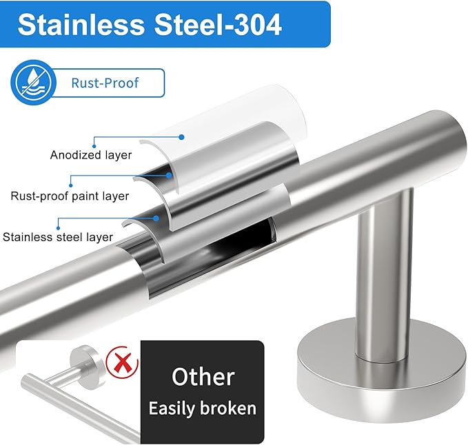 24 Inch Brushed Nickel Towel Bar for Bathroom Wall, SUS304 Stainless Steel Bathroom Towel Rack Wall Mounted, Total Length 26-Inch Shower Towel Holder Rod, Modern Home Decor