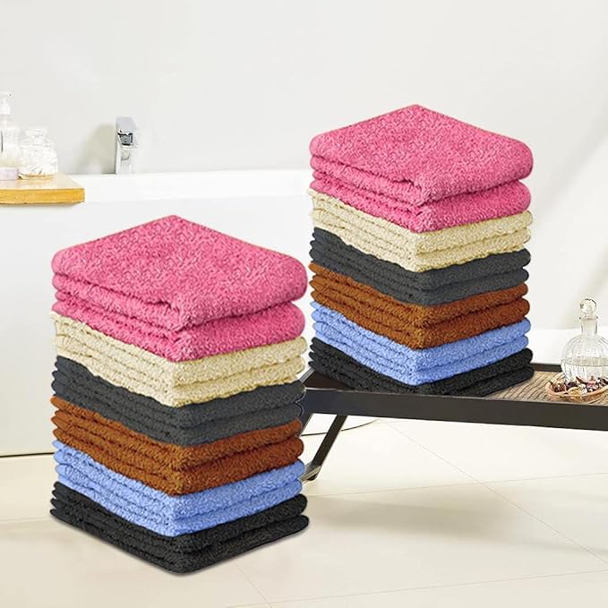 100% Cotton Washcloth Set 24 Packs – Soft, Absorbent Face Towels for Bathroom & Gym Use – Reusable, Durable & Machine Washable Wash Cloths - Multi-Color, 12x12 Inches