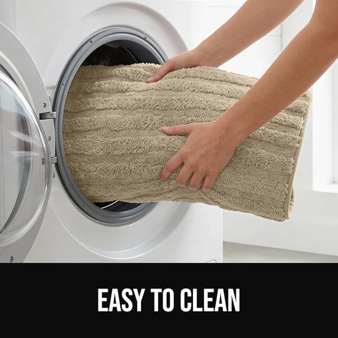 GORILLA GRIP Textured Backing Bathroom Rugs, Soft Memory Foam Absorbent Striped Bath Mats, Machine Washable & Fade Resistant, Bathmat Accessories for Floor, Home Decor Shower Essentials, Beige 30x18