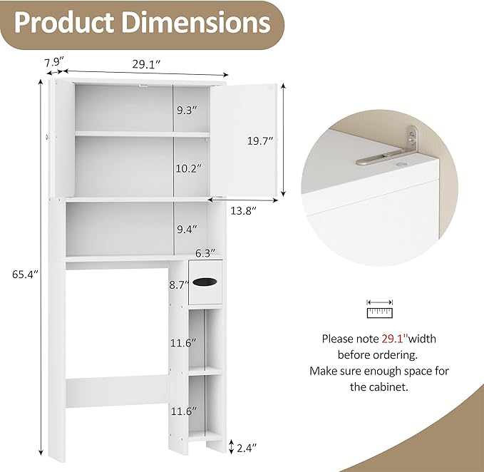 Meilocar Bathroom Storage Cabinet Over Toilet with Toilet Paper Holder Stand, Freestanding Bathroom Storage Organizer Cabinet Space Saver W/Adjustable Shelf, White