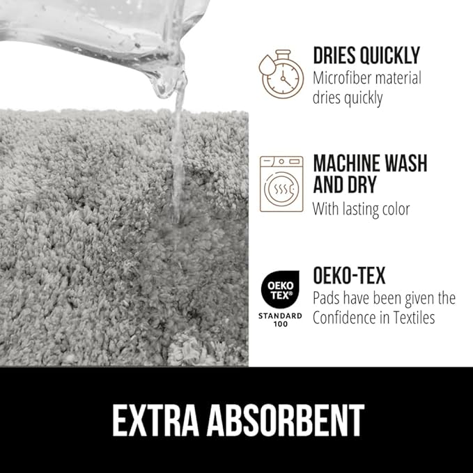 GORILLA GRIP Bathroom Rugs, 60x24, Ultra Soft Absorbent Mat, Thick Plush Bath Rug, Machine Washable, Microfiber Quick Dry, Mats for Shower, Bathtub and Floor, Home Decor Accessories, Light Gray
