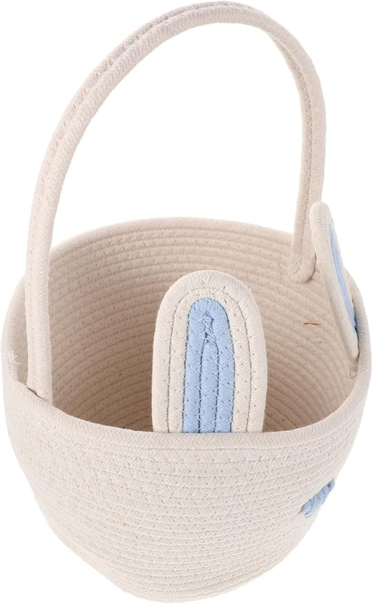 Easter Bunny Basket with Woven Cotton Rope Cute Ear Design for Teen Storage Multi-functional Cotton Toy and Snack Organizer for Home and Nursery