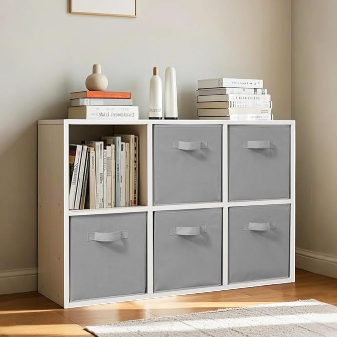 Easi 11 inch Cube Storage Bins, 8 Storage Cube Organizer, Collapsible Fabric storage cubes with Handles, Closet Storage Basket For Organization, Shelf Basket For Shelves Clothes Books, Gray
