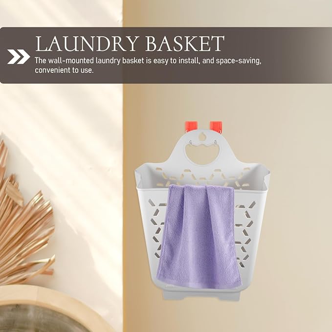Amosfun Wall Mount Laundry Basket Foldable Laundry Hamper with Handle Space Saving Collapsible Dirty Clothes Storage Basket for Bathroom 11.81X33.46X15.15 Inch
