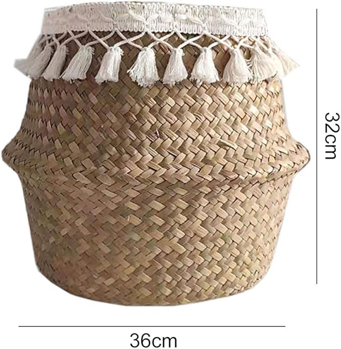 Algae Basket Basket Basket Woven Straw Folding Algae Belly Basket Plant Pot Nursery Cosmetic Bag Hand Made Basket for Storage, Laundry Medium XL