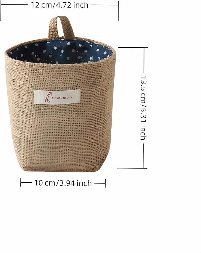 Chinshwehaw Washable Cotton Linen Hanging Organizer Bag for Door Wall Bedside | Washable Storage Pockets | Space Saving ，Reusable Closet Organizer (2Pack) (Deep blue dots+yellow stripes)