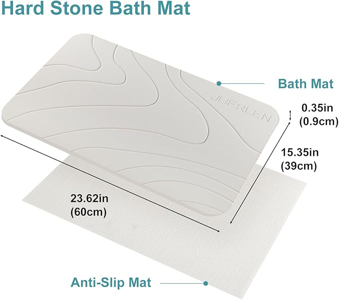 2 Pack Diatomaceous Earth Shower Mat, Stone Bath Mat, Nonslip Super Absorbent Fast-Drying Hard Bath Mat for Bathroom Shower Floor, 24 x 16 inch, Pallid Wave Design