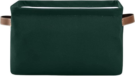YETTASBIN Hunter Green Solid Color Storage Basket 1pc, Large Collapsible Toys Clothes Organizer, Durable Canvas Storage Bin with Handle for Shelves Closet Laundry Home Office Decor