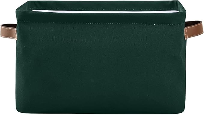 YETTASBIN Hunter Green Solid Color Storage Basket 2pc, Large Collapsible Toys Clothes Organizer, Durable Canvas Storage Bin with Handle for Shelves Closet Laundry Home Office Decor