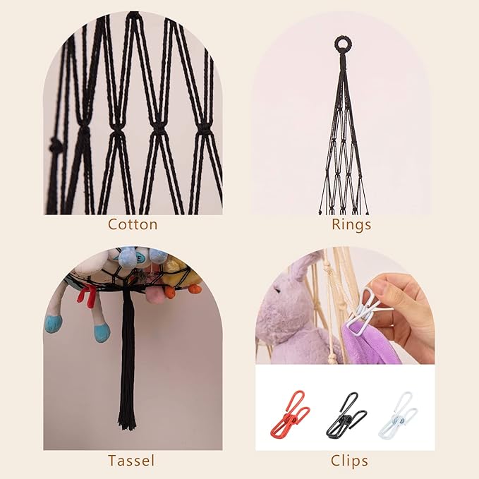 Novel Stuffed Animal Net or Hammock-Ceiling Hanging Net 6.5Ft- One Hook Only! Convenient for Corners, Walls and Ceiling Hanging Net, Stuff Animal Storage for kid room Bedroom Playroom-Black