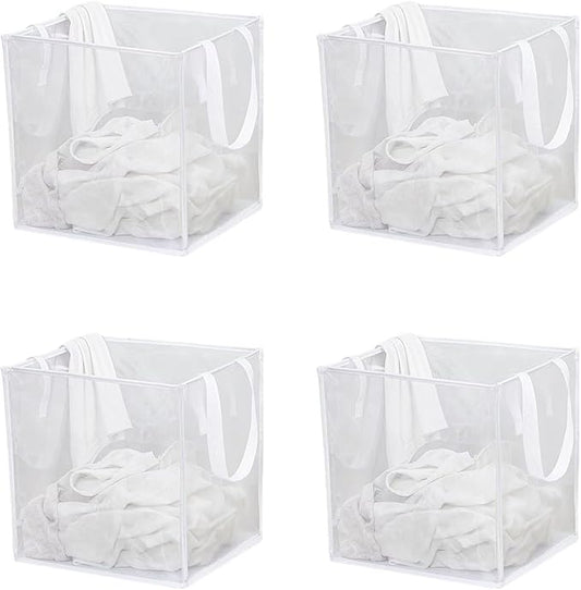 4 Pack Popup Laundry Hamper, Small Collapsible Mesh Laundry Baskets Dirty Clothes Basket with Handle Cube Storage Basket for Washing Storage,Toy Storage,Dorm and Travel(White,13 Inch)