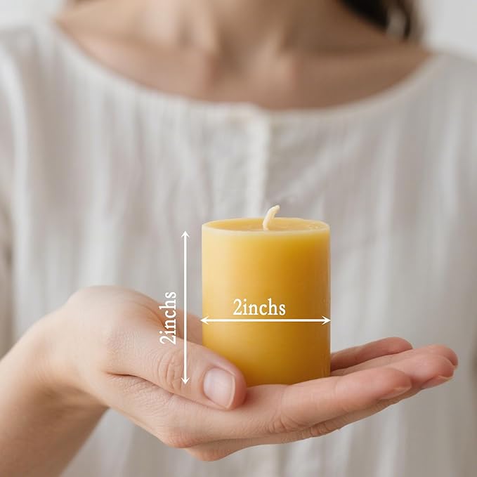 6pcs Beeswax Candle for Home, 2x2 Inches Beeswax Pillar Candles 96-Hour Long Burn Time, 100% Natural Pure Bees Wax Candle for Holidays Decor Spa Relaxation (2x2in)