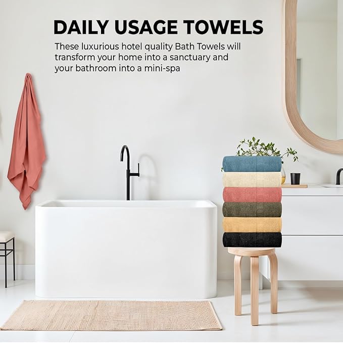 Hotel & Spa 100% Cotton Bath Towels Pack of 6, Ultra Soft, Quick Dry, Lightweight, Highly Absorbent, Perfect for Shower, Spa, Gym, Pool, Hotel, Resort & Daily Use (Multi-Color - 24" x 48")