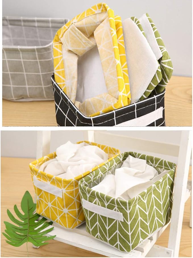 AARAINBOW 3 Packs Storage Basket Bins Canvas Mini Storage Cubes Storage Basket for Makeup, Toys Liners, Books Storage Baskets with Handles for Shelves & Desks(3 Black)